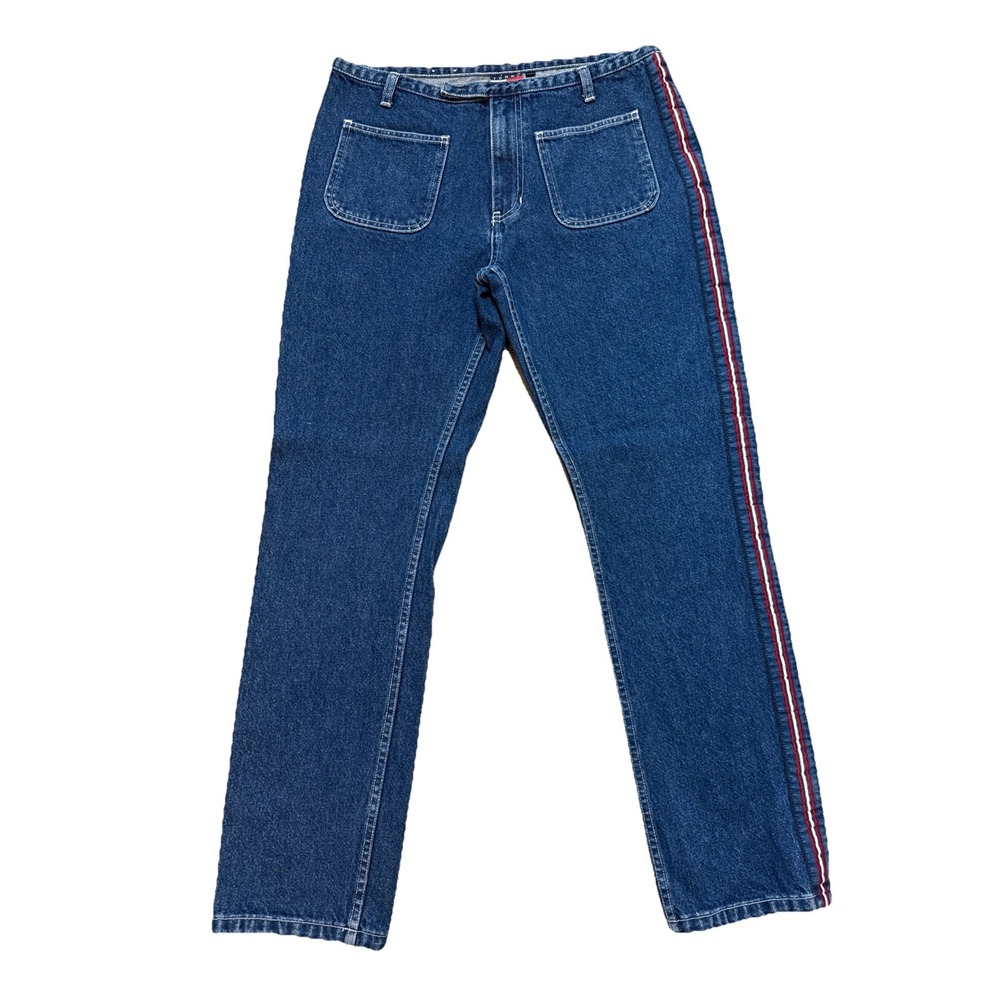 Vintage Tommy Hilfiger 90s Y2K Baggy Striped Jeans Rave Skate Hip Hop‎ Sz 11